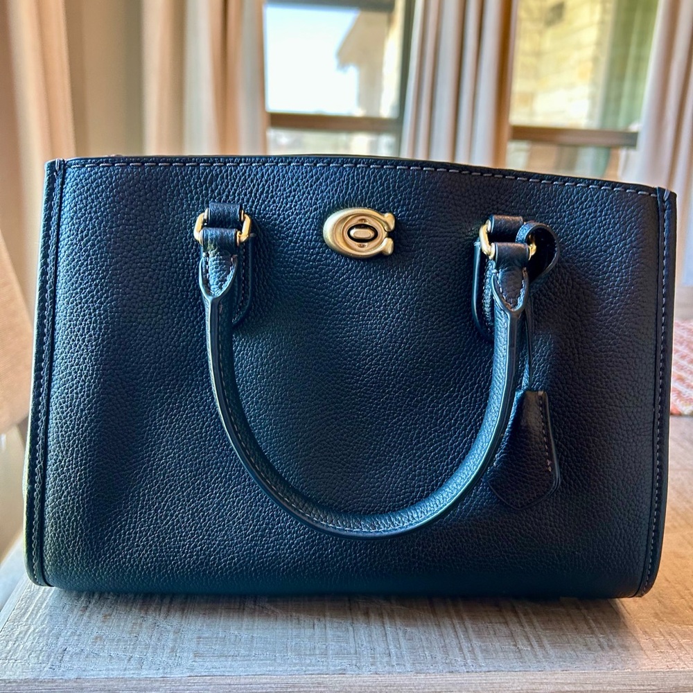 Coach Black Pebbled Leather Satchel with Gold-Tone Accent